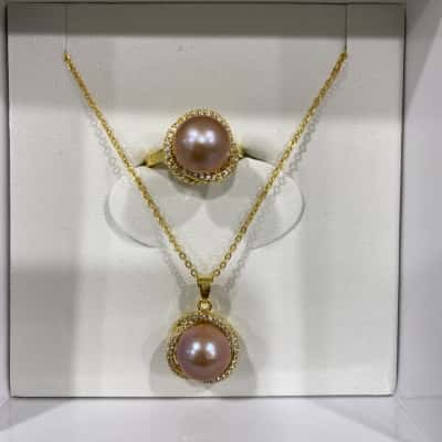  Womens Necklace / Ring Gold / Pink  Fashion Jewellery 