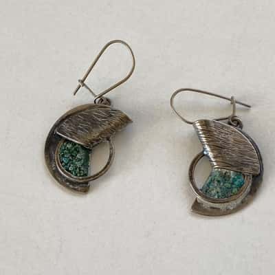 Sterling Silver Retro Teal Drop Earrings 