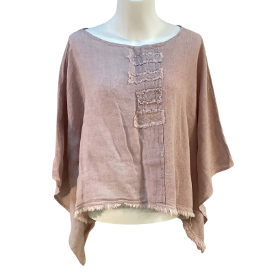 Imagine Fashion Italy Womens One Size Linen Poncho Style Top Pink  
