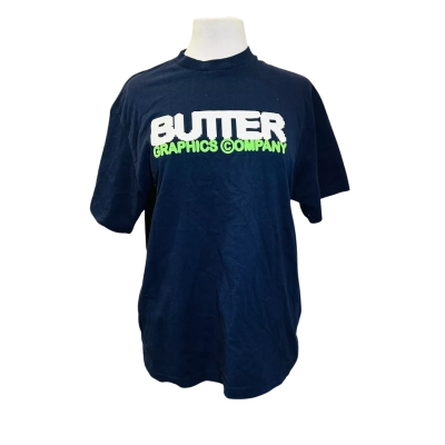  BUTTER Size M Short Sleeve Cotton T-shirt Navy Blue 