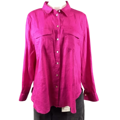 Susan Women's Long Sleeve Linen Shirt - Pink Size 8