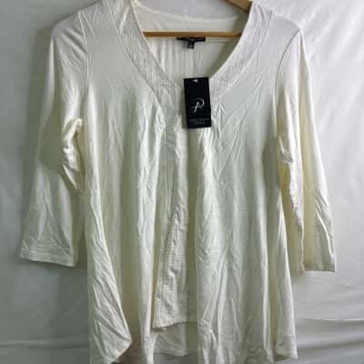 Adrianna Papell Womens  Size S 3/4 Sleeve Shirt White 