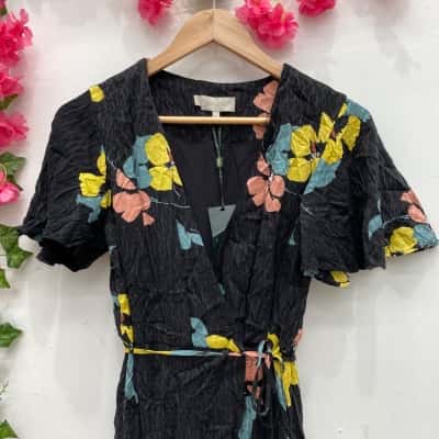 Hobbs Womens  Size 8 Wrap Dress Black  / Floral 