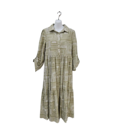 Sunny Girl Womens  Size 8 Long Sleeve Dress / Maxi Dress Beige / Pattern / White 