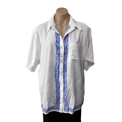 Billabong Womens Size M White / Blue Embroidered Short Sleeve Shirt (new)