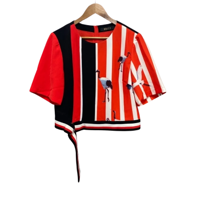 Baisi Women's  Size 14 Short Sleeve Top Black  / Orange / White 