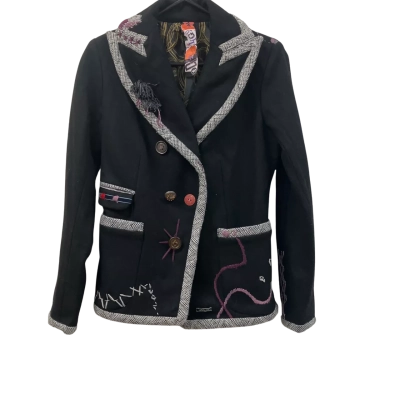 Desigual Womens  Size 40 Blazer Black With Embroidery 