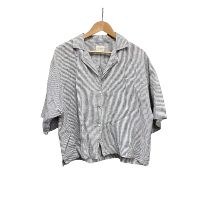 Nude Lucy Womens  Size S Short Sleeve Linen Shirt Black  / Striped / Yellow 