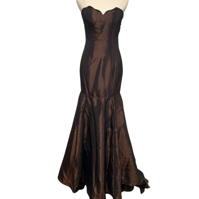  Womens  Beautifly Taffeta Strapless mermaid evening dress Size 12 Brown 