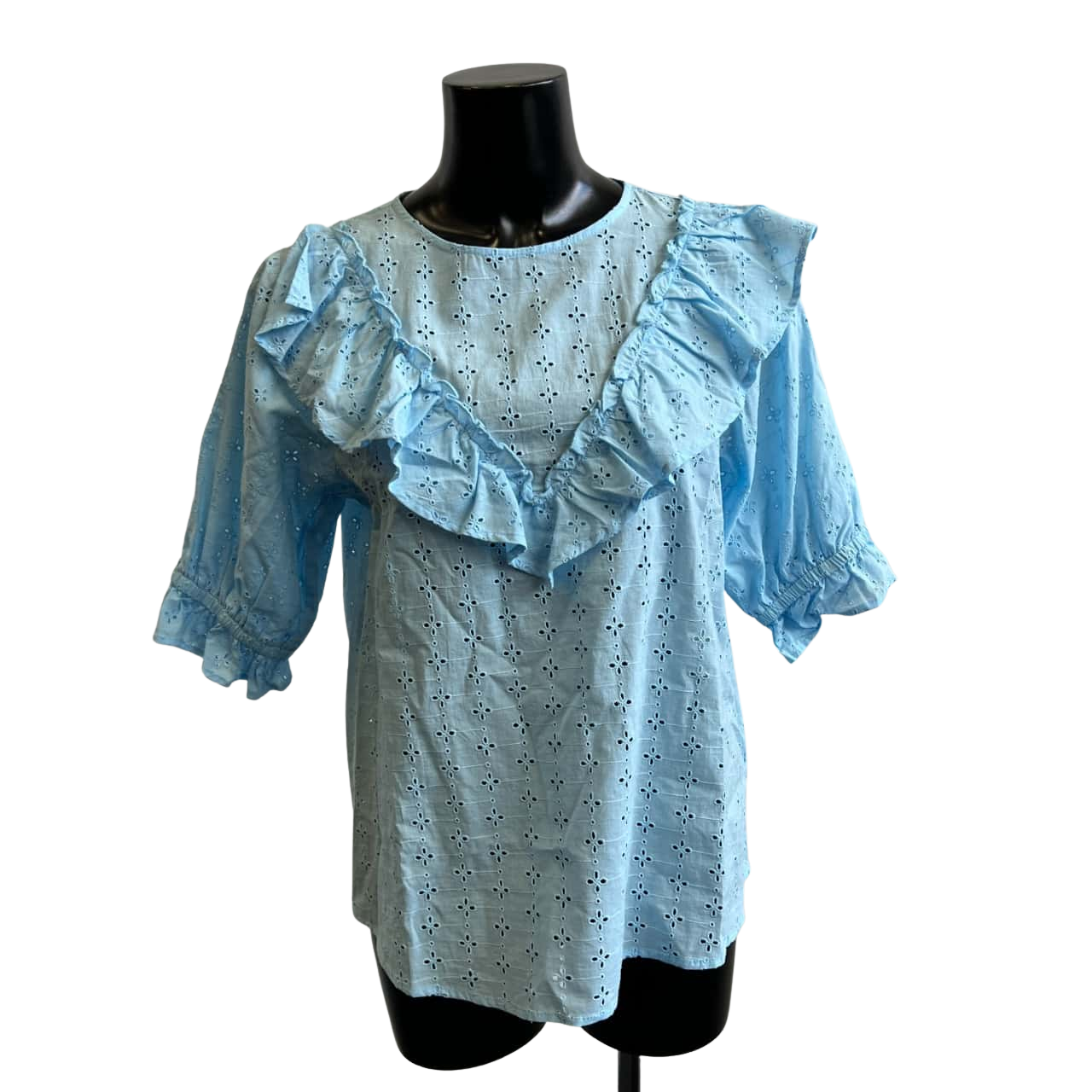 BNWT Jeanswest Womens Size 12 Short Sleeve Broderie Top Sky Blue