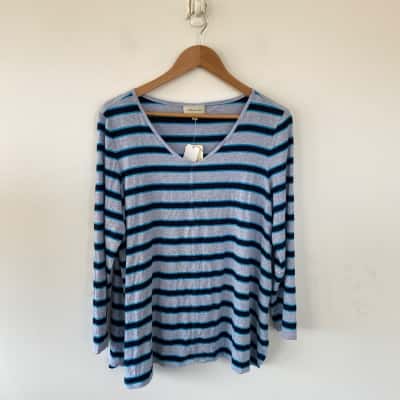 Autograph Grey Blue Striped Long Sleeve Top  Size 16