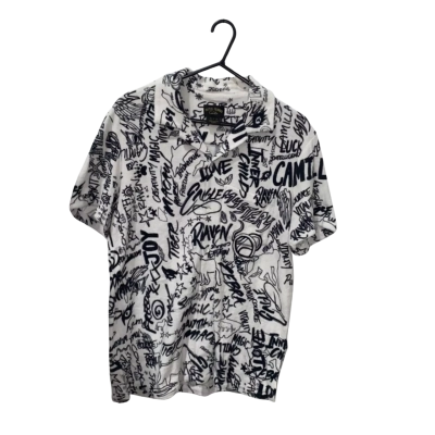 Hotel Frank’s By Camilla Terry Towling Short Sleeve Button Up Shirt Creature Feature Size S