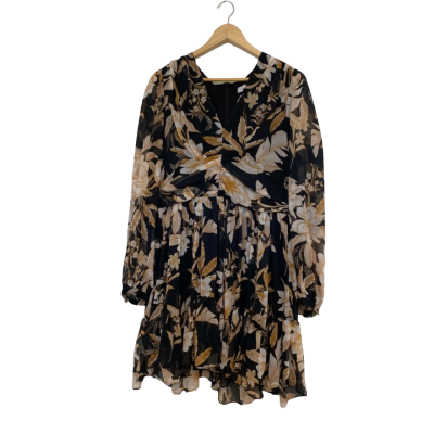 Sheike Women's Size 16 Black Floral Print Chiffon Mini Dress (RRP $90)
