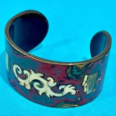Burgandy Green w/Shell Inlay Cuff Bangle 