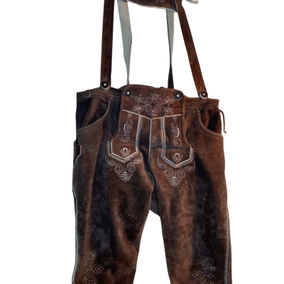 Bavarian Trachten Men Shorts Dirndl Brown Leather Suede Lederhosen Trousers with Suspenders, German Folk Pants with Embroidery Oktoberfest