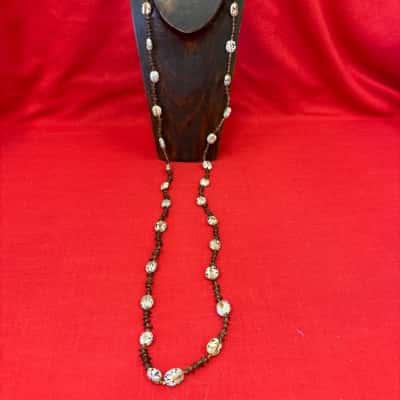  Women's Long Beaded Pattern Necklace Brown 