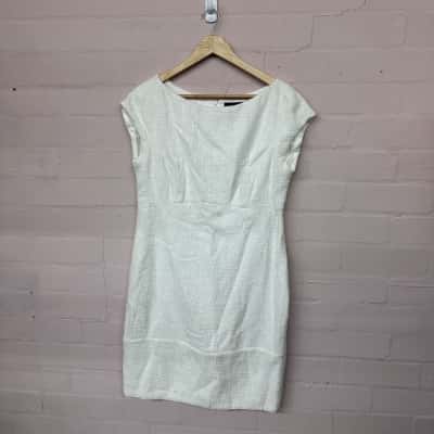 BNWT David Lawrence White Lined Midi Dress