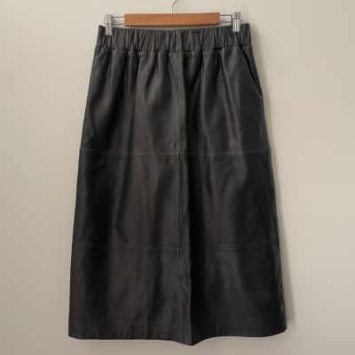Gorman Womens  Size 12 Lamb Leather Midi Skirt - Black  