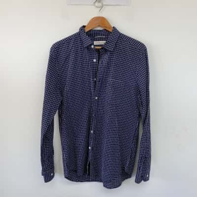 Trenery Navy Blue CHecked Long SLeeve Shirt Size L 