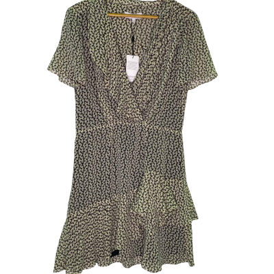 Reiss Womens  Size 14 Midi Dress Black  / Cream / Pattern 