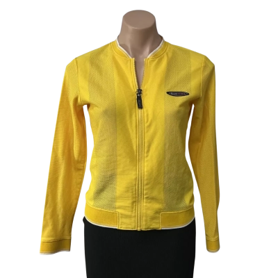 Elle Sports Womens approx Size S Yellow Mesh Zip Front Jacket with White Trim