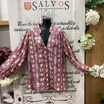ArlingtonMILNE Brand! NWOT 60’S INSPIRED GROOVY BALLOON SLEEVE V-NECK TOP! Womens  Size XS Long Sleeve Shirt / V-Neck Top Multicoloured / Pattern 