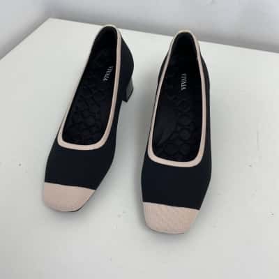 Vivaia Black Cream Ivory Melody Pro Chunky Heels Shoes Size 41.5