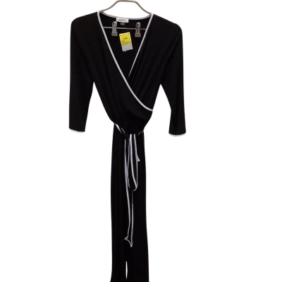 Calvin Klein Womens  Size 10 Playsuit Black  with White Trim  3/4 Sleeve Retro / Vintage 70s Style