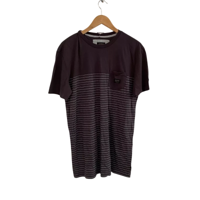 Quicksilver Mens  Size M Short Sleeve Shirt Black  / Grey / Striped / White 