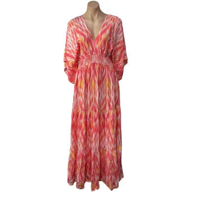 Dreamcatcher Womens Size L Orange / Pink / Red / White Pattern Short Sleeve Maxi Dress (new)