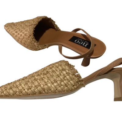  Neo (Made In Spain) Woven Raffia Slingback Heels (Brand New)