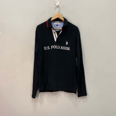 U.S. Polo Assn. Mens  Size M Long Sleeve Polo Shirt Black  / White 
