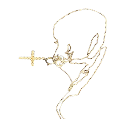  Womens Stirling silver 23cm Necklace with Stirling silver & cubic zirconia cross