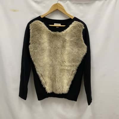 Once/Was Melbourne Women's Size 2 Knit/Fur Jumper Beige / Black  