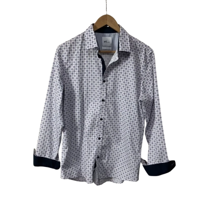 Yd. Mens Size S White / Navy Blue / Red Pattern Slim Fit Long Sleeve Shirt 