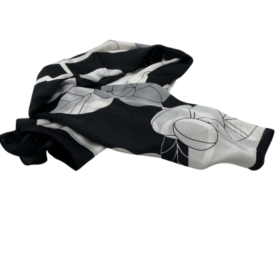 Silk Scarf Black  / Floral / White 100x110cm