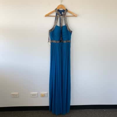 George Blue Embellished Evening Maxi Dress Size 10