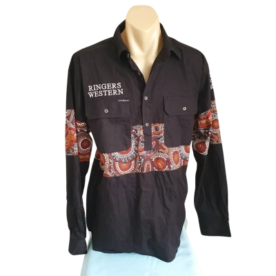 Ringers Western Mens  Size L Long Sleeve Shirt Black  / Pattern BNWT