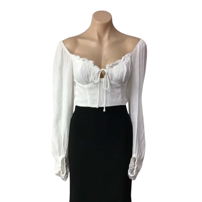 Thats So Fetch Womens Size 10 White Off-the-shoulder Long Sleeve Cropped Top