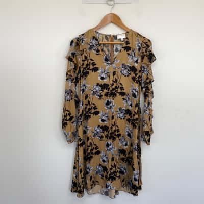 Witchery Brown Floral Long SLeeve Mini Dress Size 8 