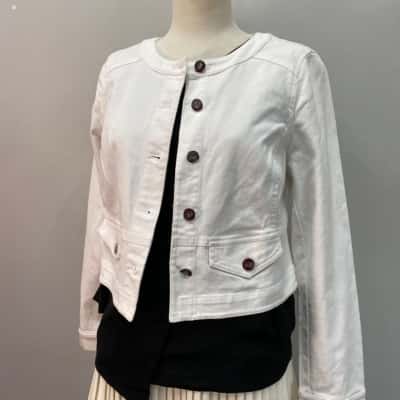 DKNY Womens  Size S Cropped Denim Jacket White 