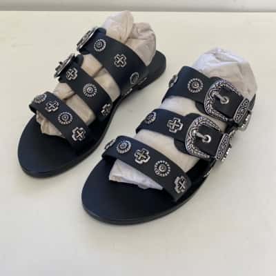 Sol Sana Black Eastwood Round Slide Sandals Shoes  Size 38 