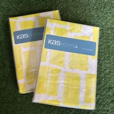 Kas Room Alika Yellow Geo Print Euro Pillowcases x 2 Packs (New)