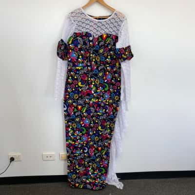 Black Pattern Lace Long Sleeve Maxi Dress  Size 18 