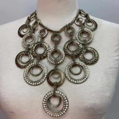  Womens Large Layered Ring Necklace Silver Alloy/beads/diamonte