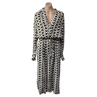 Zara Womens Size XXL Beige / Black Pattern Long Sleeve Maxi Dress 