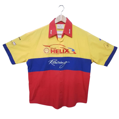 Shell Helix Racing Mens  Size M Short Sleeve Blue / Red / Yellow Shirt