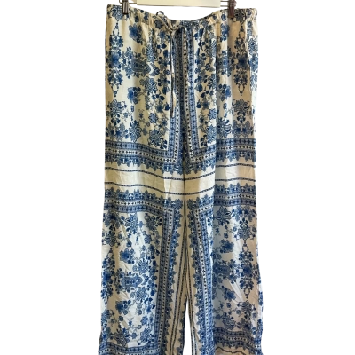“Avella” Womens  long patterned pants -Size 16 -Blue / White 