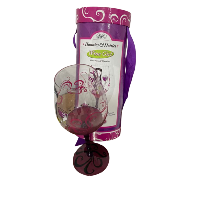 Hunnies and Hotties Wine Girl Hand Painted Wine Glass 