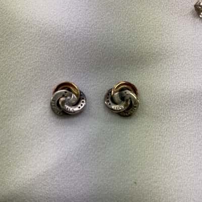 Pandora 2 Tone Interlinked Circles Stud Earrings 